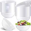 50 Pcs White Disposable Plastic Bowls Soccer 36 oz Texture Plastic Salad Bowls Large Stackable Serving Soup Microwave Safe Dinnerware for Birthdays Weddings Festivals Party