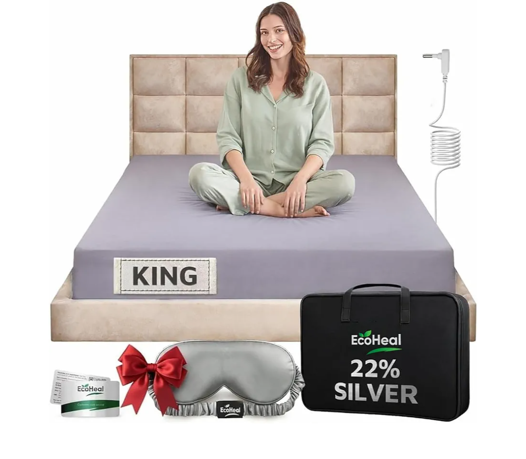 Luxury Grounding Sheets King 22% Silver Fiber, 74% Cotton, 4% Silk, Quality Certified Grounded Well Bed Sheet - Conductive Earth Fitted Sheet for Better Sleep, Grey