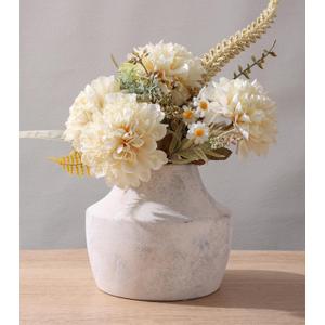 White Ceramic Flower Vase, 5.3 in White Rustic Farmhouse Vase, Small Handcrafted Weathered Pottery Vases, Decorative Terracotta Vases for Flower, Living Room, Centerpieces, Table, Home Decor