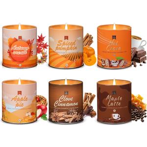 6Pack/54oz Non-Toxic Scented Candle Set, Fall Winter Candles, Decorative Holiday Candles for Women Men, 9oz Apple/Cinnamon/Pumpkin/Vinilla/Cocoa/Maple Soy Christmas Scented Candle for Holiday Gifts