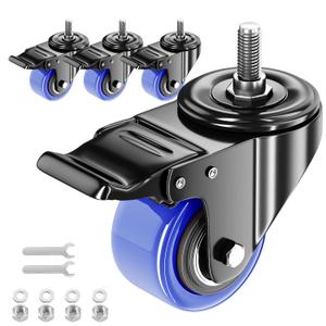Stem Caster Wheels 2 inch Heavy Duty, Swivel Threaded Stem Mount Casters Set of 4 with American Size UNC 1/4"-20 x 1