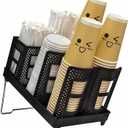 Coffee Cup Holder Organizer Unbreakable 2-IN-1 Paper Cup and Lid Holder with Straw Organizer Adjustable Paper Cup Holder for Countertop Coffee Station Bar Restaurant Breakroom Kitchen Office,, Black