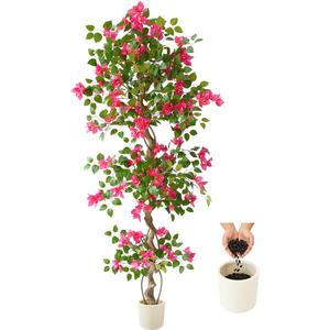 Warmplants 6ft Artificial Bougainvillea Tree, Fake Bougainvillea Pink Flower Silk Plant in White Planter, Faux Blooming Topiary Tree for Indoor Outdoor Home Office Wedding Décor