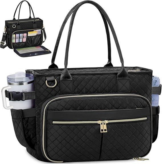 FIORETTO Teacher Tote Bag for Women with Laptop Compartment, Large Cup Holder, Zip Closure, Ideal for Work, Bible, Nurse