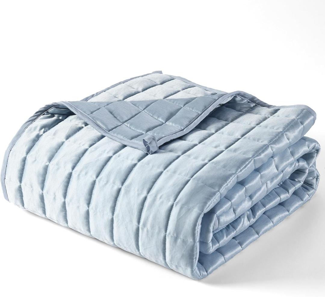 YnM Cooling Weighted Blanket for Adults, 15lbs Heavy Bed Throw Comforter with 100% PE Fabric, Ideal for Hot Sleepers or Summer Days(60x80 Inches for Queen/King Bed, 15 Pounds, Blue)