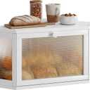 WOWLIVE Corner Bread Box for Kitchen Countertop, Bamboo Bread Storage Container, Large Farmhouse Bread Holder with Acrylic Wavy Door Panel, Multi-functional Container, White