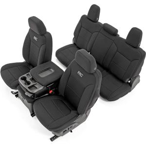 Rough Country Neoprene Seat Covers for Chevy Silverado & GMC Sierra 1500 (2019-2025) Crew Cab w/Rear Cup Holder - Waterproof & UV Resistant, Foam Padded, Full Seat Cover Set