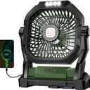 Camping Fan Rechargeable, 20000mAh Battery Powered Portable Fan with LED Light, 4-Speed 180 Adjustable, Camping Essentials for Tent, Travel, Car, Outdoor, Indoor, BBQ, Fishing, Jobsite - Green, Medium