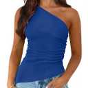 PRETTYGARDEN Women's 2025 Summer Y2K Tops Sleeveless One Shoulder Slim Fit Shirts Ruched Knit Asymmetrical Top Blouse (XX-Large, Blue)