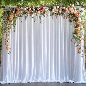 Asee'm 10x10FT White Backdrop Curtains for Parties, Polyester Photo Fabric Curtain Backdrop Drapes for Birthday Wedding Party Decor Background Photography with Rod Pocket, 5x10FT, 2 Panels