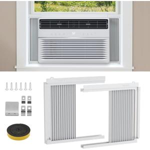 Window AC Side Panels with Frame Set, Fits Most 10,000 BTU UnitsAccordion Filler Curtain Replacement with Accessories for Window Air Conditioner Units, White
