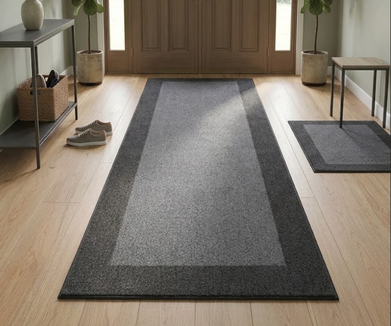 Area Rug Runner Sets 48" x 48" and 85"×32" Washable Kitchen Mats for Floor Non Slip Rubber Backed Kitchen Rugs Braided Indoor Floor Carpet for Entryway, Hallway, Kitchen, Bedroom, Black/Grey