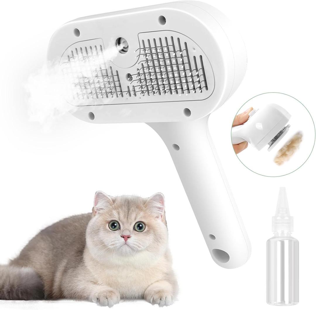ETACCU Cat Steam Brush, 3 in 1 Cat Steam Brush for Shedding & Grooming, Steam Brush for Dogs/Cats, Remove Tangled Loose Hair for Long & Short Haired, Self Cleaning Pet Steam Brush with Release Button