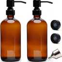 16 Oz Amber Glass Soap Dispenser with Black Pump, Refillable Liquid Hand soap Dispenser for Bathroom, 2 Pack Premium Kitchen Soap Dispenser