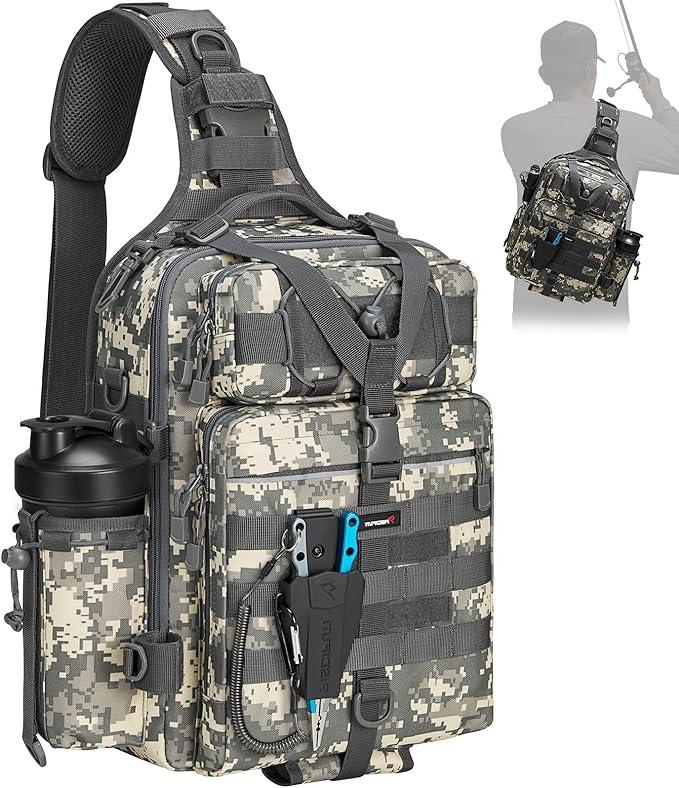Piscifun Fishing Backpack Tackle Bag with 2 Rod Holders, Multi-Compartment Storage, MOLLE System, Water-Resistant Lightweight Outdoor Pack 
