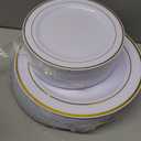 I00000 102 Pieces Gold Plastic Plates, Disposable Party Plates White Gold Rim, 51 Disposable Gold Dinner Plates 10.25 Inch and 51 Disposable Dessert Appetizer Elegant Fancy Wedding Plates 7.5 Inch