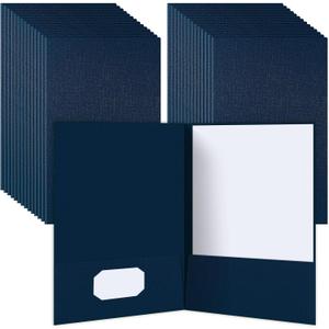 25 Pack 9" x 14.5" Presentation Folders Linen Legal Size Folder with 2 Pocket for Tax Season Preparers Project Brochures Reports(Navy Blue)