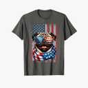 Pug Dog Lover US Flag 4th Of July Patriotic T-Shirt, XL