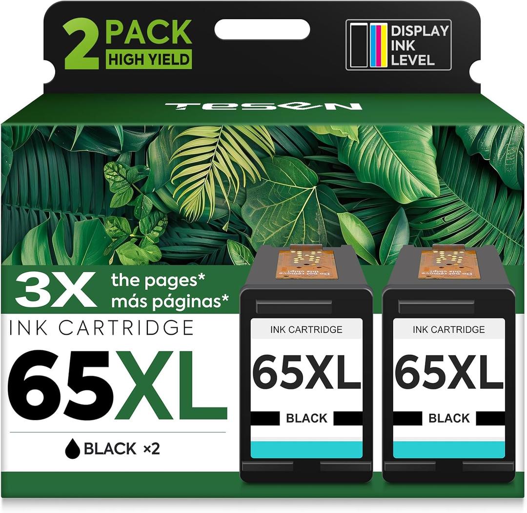 TESEN 65XL Black Ink Cartridge High-Yield Replacement for HP Ink 65 XL HP65 HP 65 use with HP Envy 5055 5000 5052 5070 Deskjet 3755 3700 3752 3772 2600 2622 2652 2655 2680 2640 Printers (2-Pack)