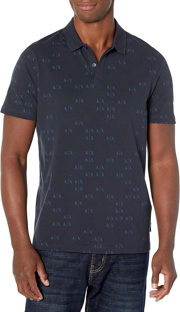 Armani Exchange Men's Allover Printed Logo Stretch Polo Shirt, XS