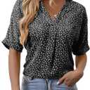 Short Sleeve Blouses for Women Leopard Print Summer Top Dressy Casual Business 3/4 Sleeve Cold Shoulder Chiffon Shirts (Black, S)