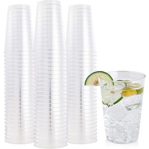 FOCUSLINE 12 oz Clear Plastic Cups, Disposable Heavy Duty Hard Plastic Cups, Reusable, 100 Count