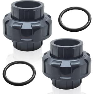 PVC Union Pipe Fittings, 2Pcs 1-1/2inch Slip Union Coupling Adapter, Schedule 80, EPDM O-ring, Socket x Socket, Grey