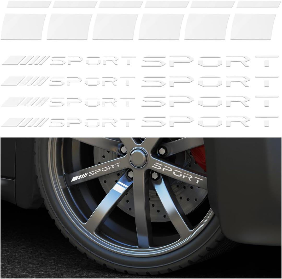 Ziciner 14 Pcs Car Decal Stickers, Auto Sport Emblem Reflective Stickers, Racing Sport Logo Waterproof Decals for Car Truck Wheel Rim Stripe Rear Bumper and Mirror Laptop Decoration (White)