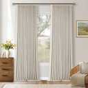 105 Inch Blackout Linen Curtains Pinch Pleat for Bedroom Living Room Darkening Neutral Pleated 100% Black Out Thermal Insulated Window Drapes Double Layer Soundproof Curtains 2 Panels Ivory Natural