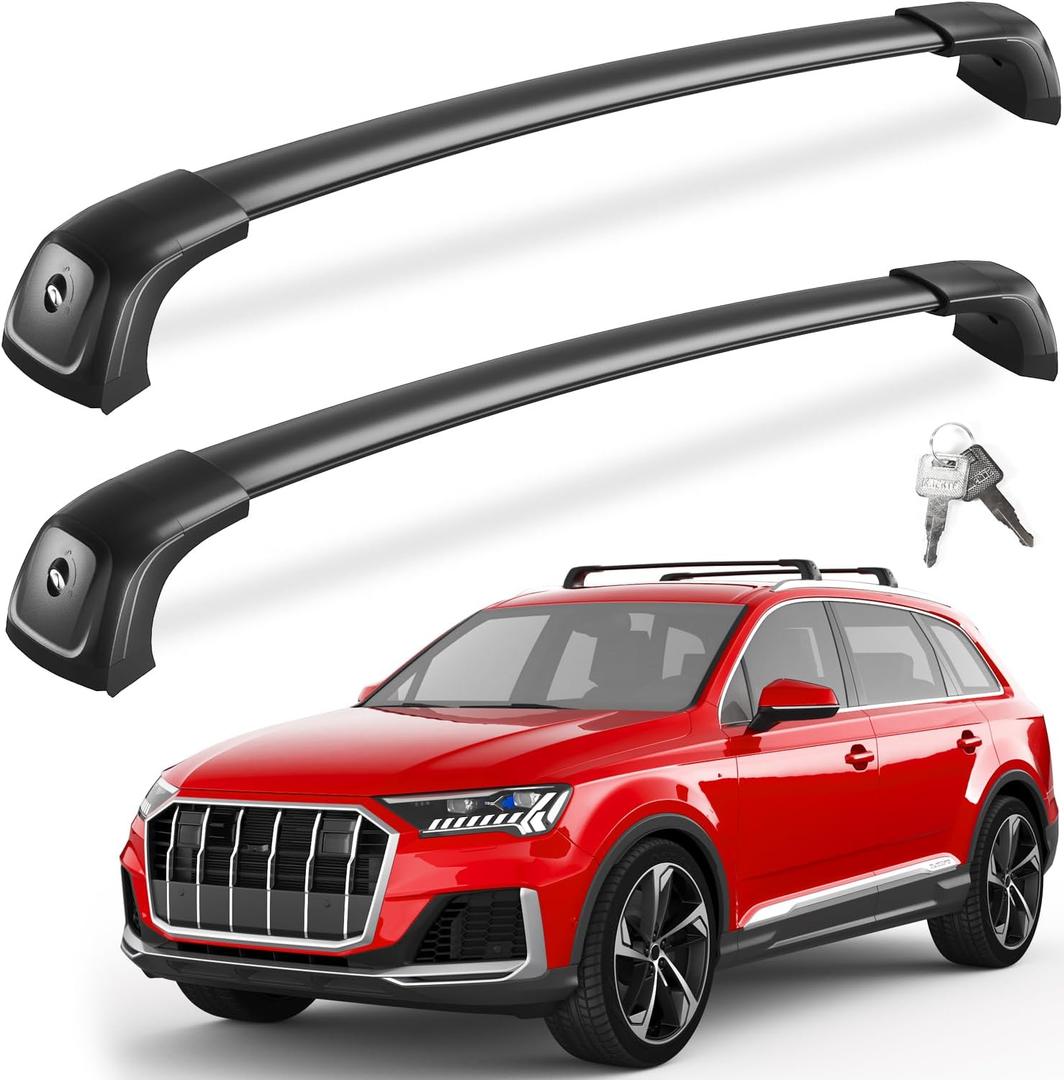 FengYu 330lbs Roof Rack Cross Bars Compatible with Audi Q7 2016-2026 (with Side Rails), Heavy Duty Lockable Rooftop Aluminum Crossbar Black Car Carrier Luggage