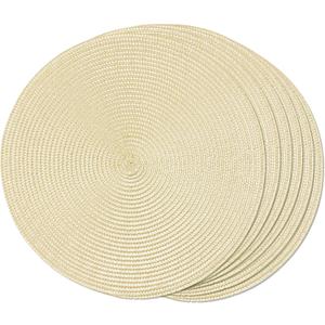 FunWheat Round Braided Placemats Set of 6 Table Mats for Dining Tables Woven Washable Non-Slip Place mats 15 inch(Beige, 6pcs) (Ivory)