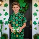 UNICOMIDEA Boys St. Patrick's Day Shirt Kids Green Shirts Short Sleeve Button Down Tops 5-14 Years