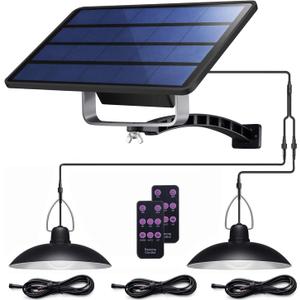 Solar Pendant Lights Upgraded Double Bulb Lights IP65 Waterproof Dusk to Dawn Auto Lamp with Remote Controller for Outdoor Shed Barn Chicken Coop Bullpen Pig Pen Stables Tents etc(Dual Lamp)