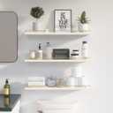 WOPITUES Floating Shelves 24 inch with Gold Metal Guardrail, Shelves for Wall Decor Set of 3, Wall Shelves for Bedroom, Bathroom, Kitchen, Living Room, Plants, Picture Frames, Art- White and Gold