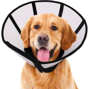 SUNFURA Dog Cone, Soft Dog Cones for Large Breeds After Surgery, Comfortable Pet Recovery Collar to Stop Licking, Adjustable E-Collar Alternative for Wound Healing, Black L