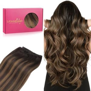 WENNALIFE Sew in Hair Extensions Real Human Hair, 20 Inch 100g Balayage Dark Brown to Chestnut Brown Machine Weft Remy Hair Hand Tied Weft Straight Extensiones De Cabello Hmano