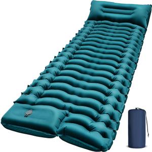 Camping Sleeping Pad, Ultralight Camping Mat with Pillow Built-in Foot Pump Inflatable Sleeping Pads Compact for Camping Backpacking Hiking Traveling Tent (Dark Green1)