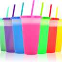 Color Changing Cups with Lids and Straws, 7Pcs 24oz Color Changing Tumblers, Reusable plastic tumblers with lids and straw, Party Funny Tumbler Ice Cold Drinking Cup for Kids & Adults