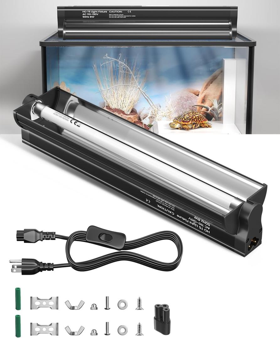 GlowUp 8W T5 10.0 UVB Reptile Light Combo Kit for Tropical Desert Reptiles, 12.4 Inch UVB Light Fixture for Bearded Dragon, Lizard, Tortoise, Gecko with HO T5 UVB Tube