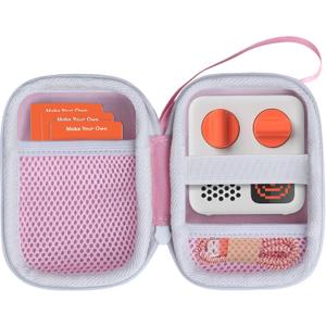Hard Case Compatible with Yoto Mini Kids Audio Music Player Children Speaker Plays Audiobook Cards Radio (Pink + Off White Case)