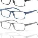 OLOMEE Blue Light Blocking Reading Glasses for Men Wide Rectangular Men's Readers +2.50 Lightweight Large Rectangle Cheaters Glasses with Spring Hinges 4 Pack,Anti Eyestrain/UV