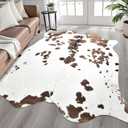 Easycozy Faux Cowhide Cow Print Rug: 4.6 x 5.2 Western Decor Faux Cowhide, Thickened Cow Print for Bedroom, Living Room, Home Office Decor (White Brown)