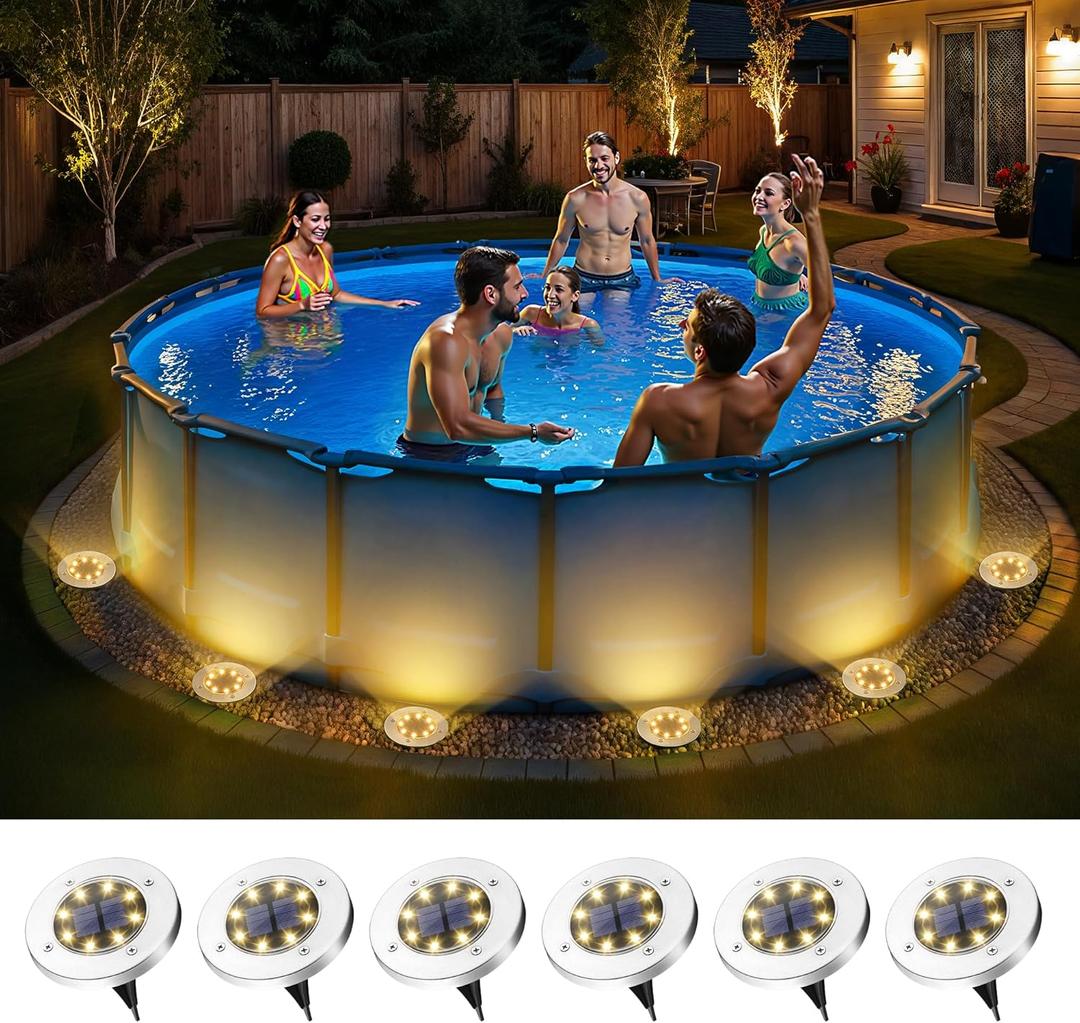 SOLPEX 6 Pack Solar Pool Lights for Above Ground Pools, Waterproof LED Above Ground Pool Lights, Outdoor Pool Decoration Accessories(Warm White)