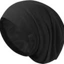 Silk Bonnet for Sleeping Women, Adjustable Silky Satin Lined Sleep Cap, Silk Hair Wrap Slouch Beanie Hat (Black)