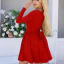 YMDUCH Women's Casual Long Sleeve Square Neck Back Belt A Line Ruffle Hem Mini Dress with Pockets (Red, M)