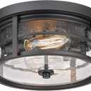 EAPUDUN Flush Mount Ceiling Light, 12inch 2-Light Metal Close to Ceiling Light Fixture, Matte Black Finish with Seed Glass Shade for Hallway Entryway Bedroom Porch