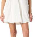 The Drop Women's Corryn Spaghetti Strap Bubble Hem Mini Dress (Medium, White)