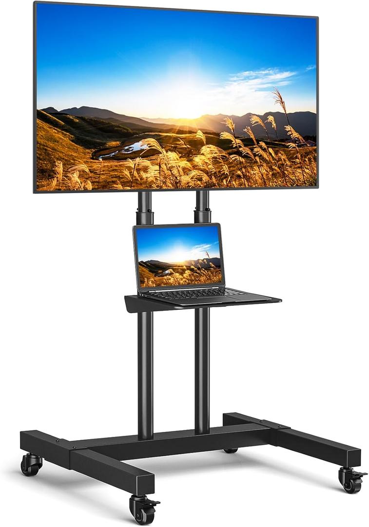Rfiver Mobile TV Cart Rolling TV Stand for 32-83 Inch Screens up to 110lbs, Portable TV Stand on Wheels with Height Adjustable Shelf, Outdoor TV Stand Mount for Home Office MAX VESA 600x400mm, Black