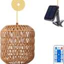 Outdoor Rattan Chandelier Lantern Solar Pendant Lights, 9" Large Rattan Waterproof Hanging Lantern with Remote Lights, Lighted for Garden Porch Patio Kitchen