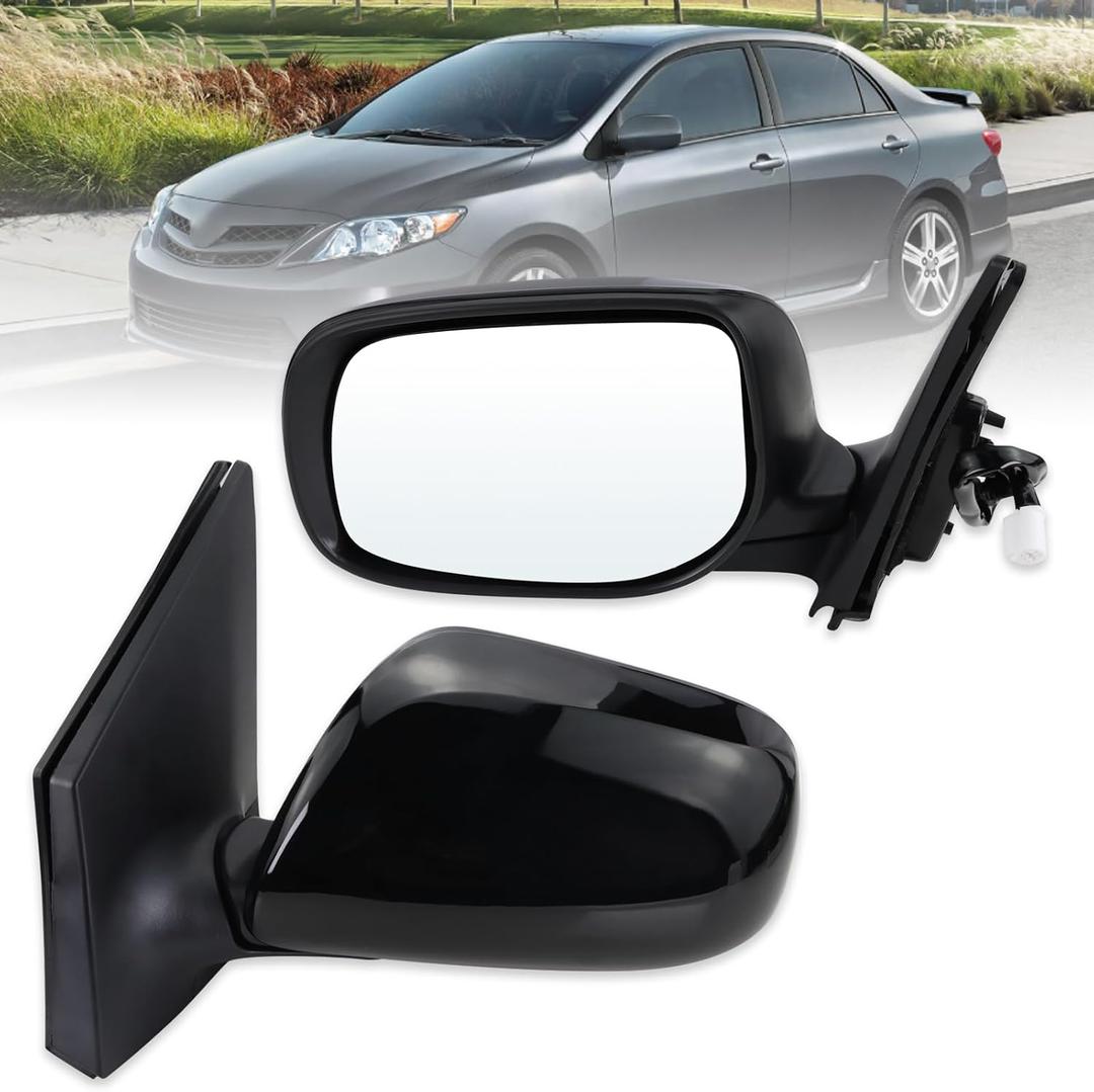 Left Driver Side Mirror Compatible With 2009 2010 2011 2012 2013 Toyota Corolla With Power Glass Manual Folding Non-Heated Black Replace#8790902B40(3Pins